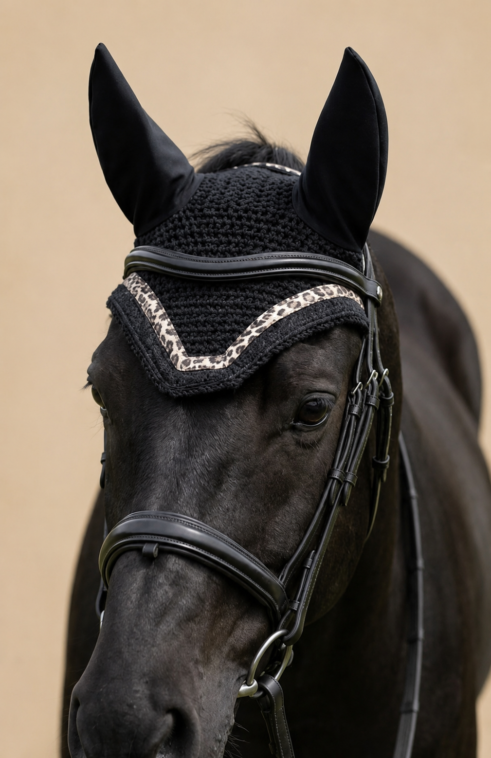 Black Glitter Leopard Ear Bonnet