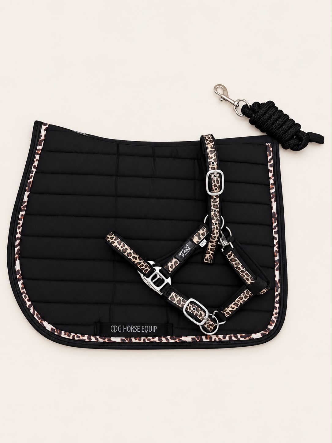 Laura Black Glitter Leopard Saddle Pad & Halter