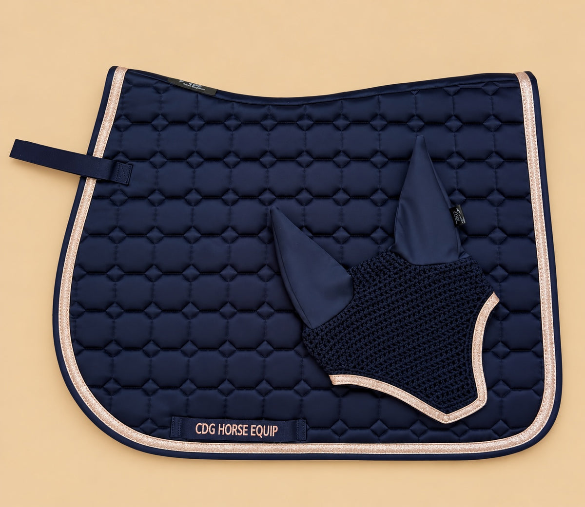 Marine Blue Satin Saddle Pad & Ear Bonnet