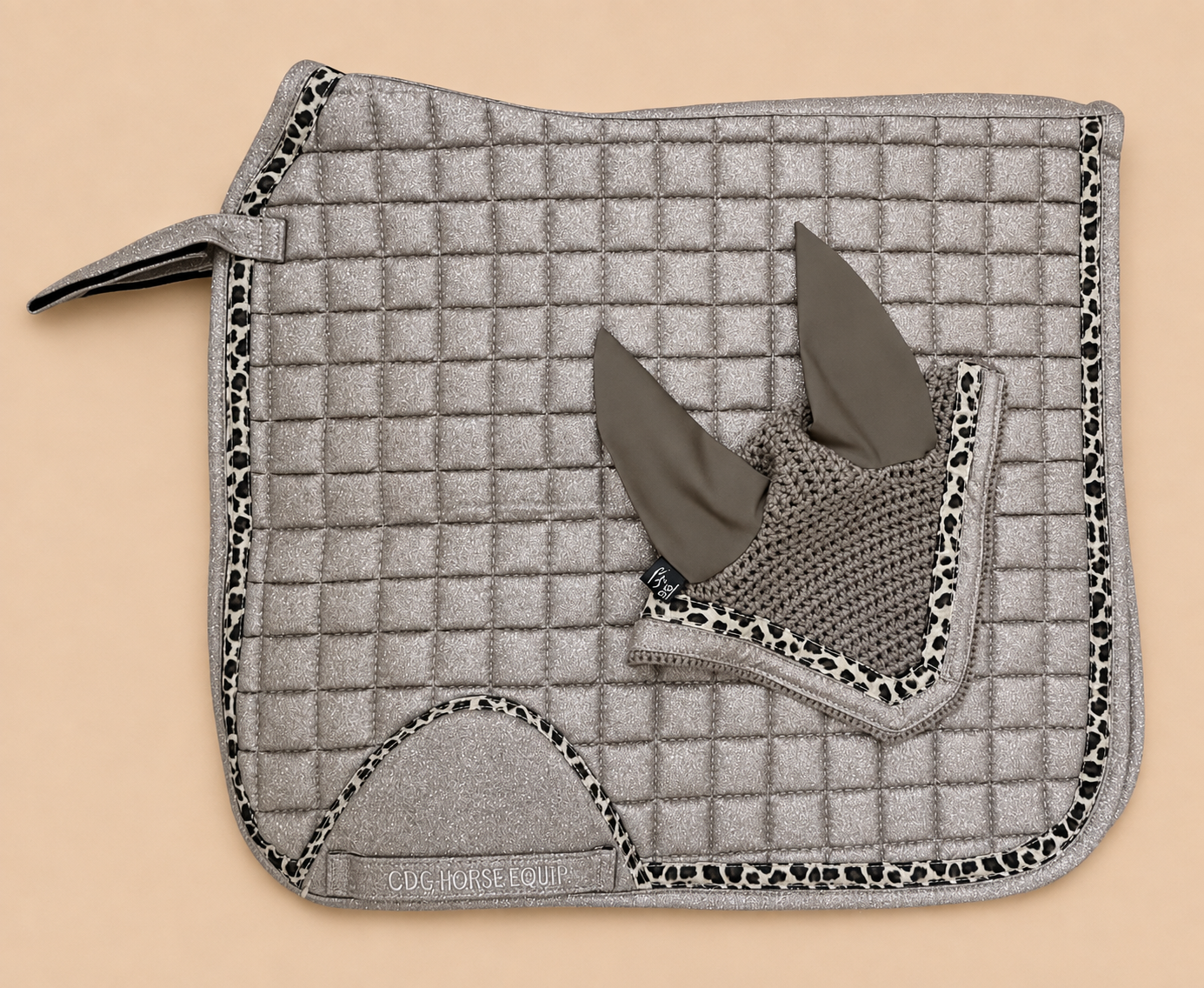 Sand Glitter Leopard Dressage Saddle Pad & Ear Bonnet