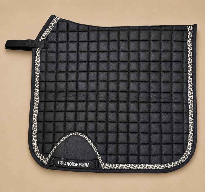 Black Glitter Leopard Dressage Saddle Pad