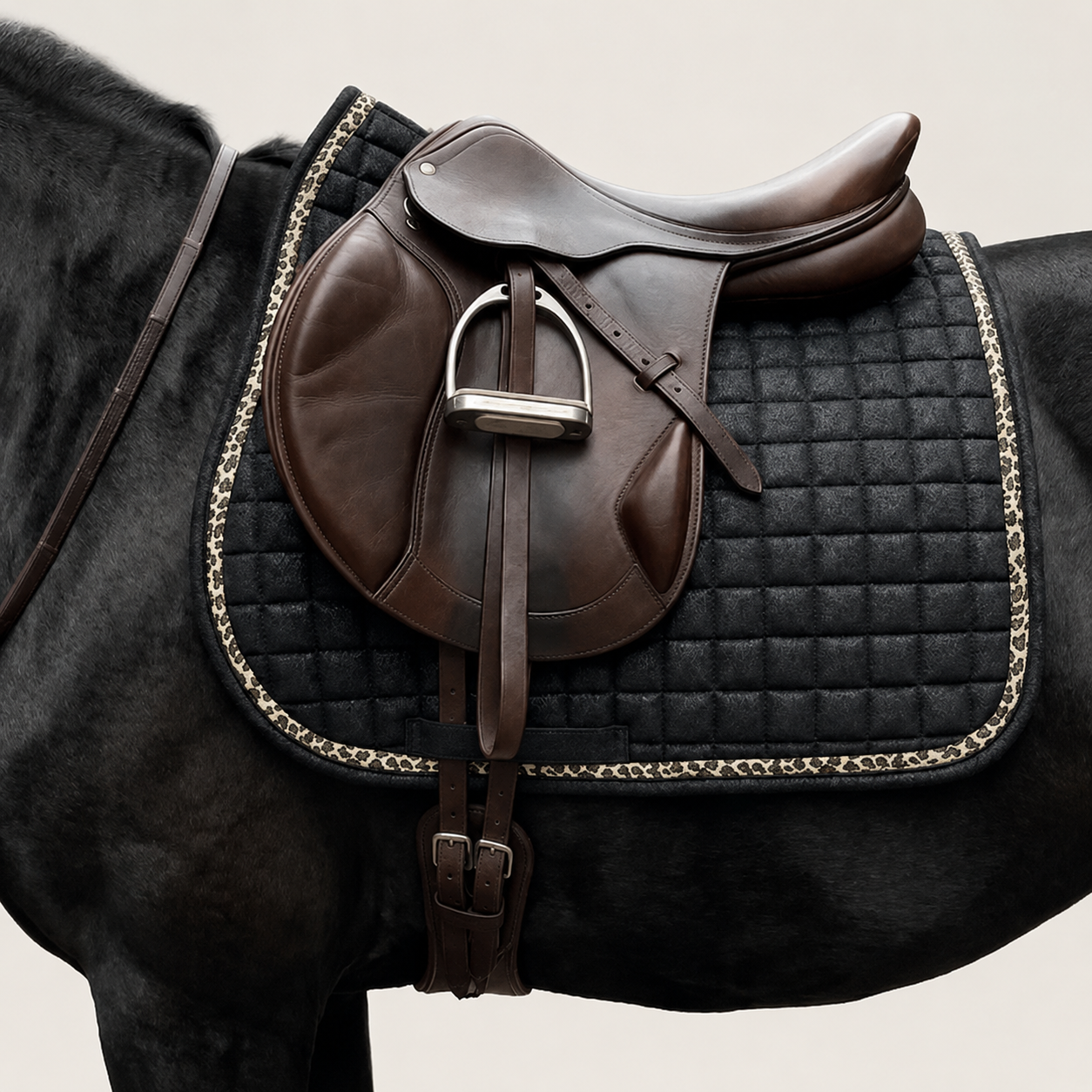 Black Glitter Leopard Jumping Saddle Pad