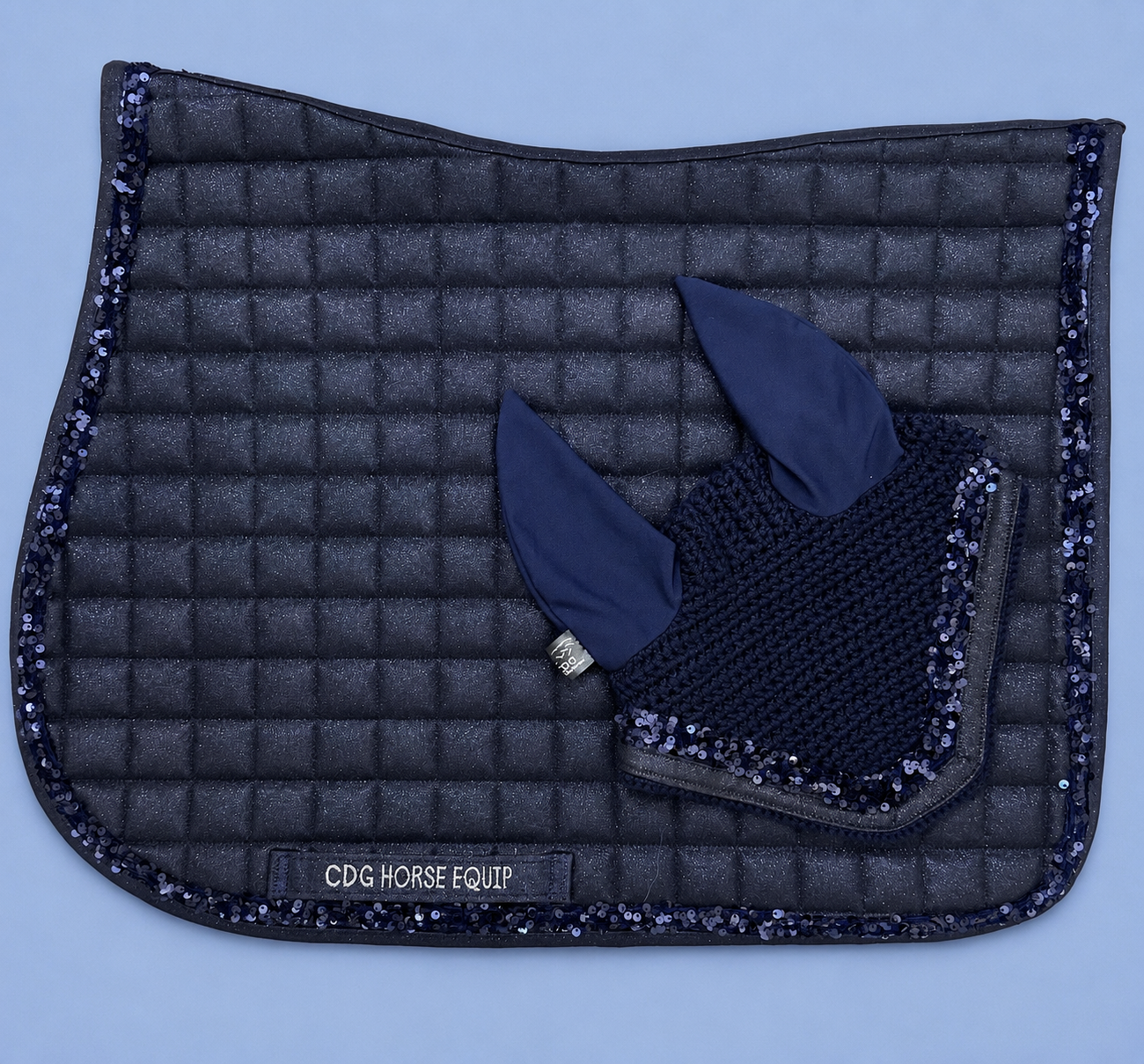Blue Glitter Disco Saddle Pad & Ear Bonnet
