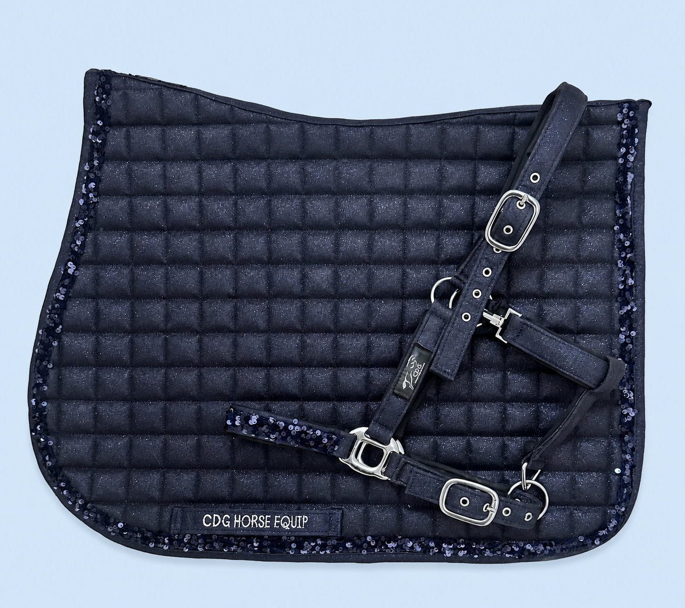 Blue Glitter Disco Saddle Pad & Halter