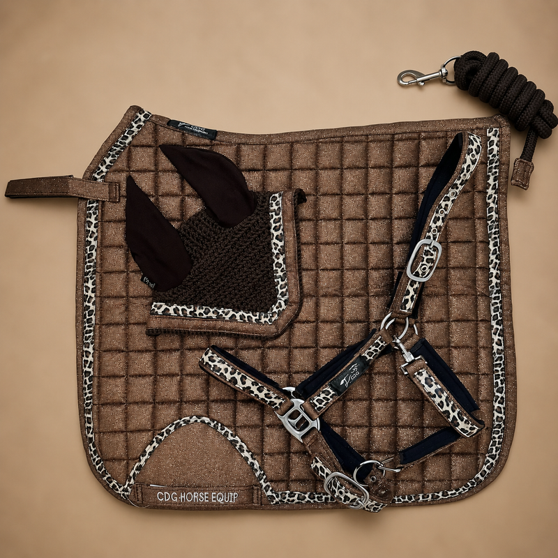 Brown Glitter Leopard Dressage Set 3 Pieces