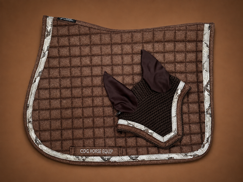 Brown Glitter Snake Saddle Pad & Ear Bonnet