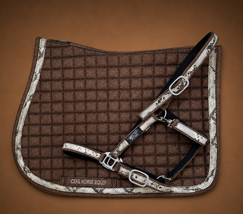 Brown Glitter Snake Saddle Pad & Halter