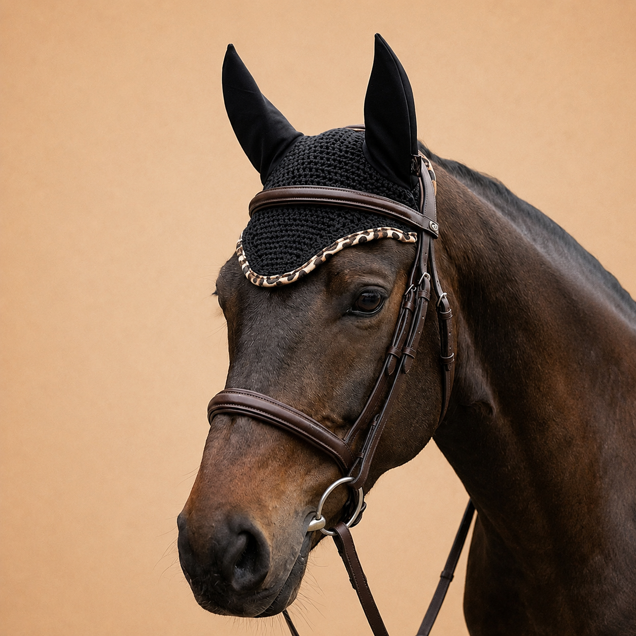 Classic Black Leopard Ear Bonnet