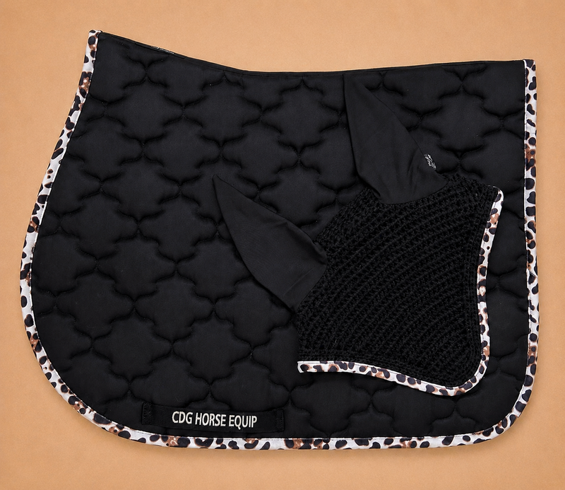 Black Classic Leopard Saddle Pad & Ear Bonnet