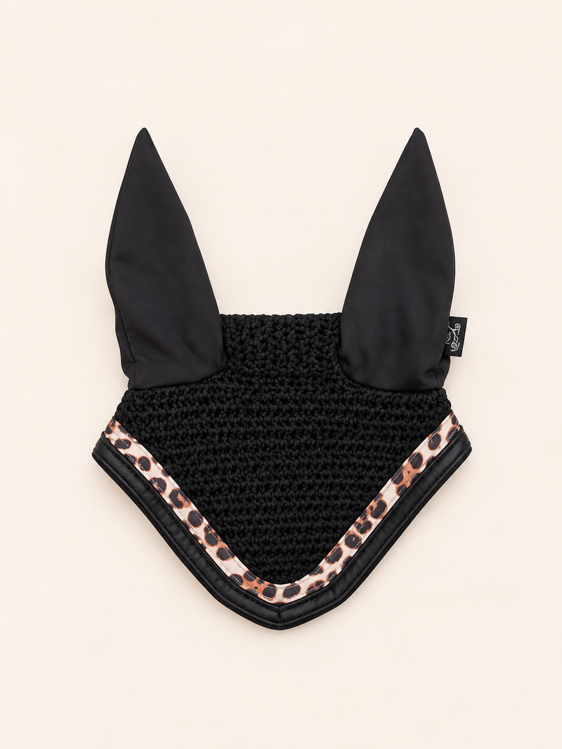 Laura Black Glitter Leopard Ear Bonnet