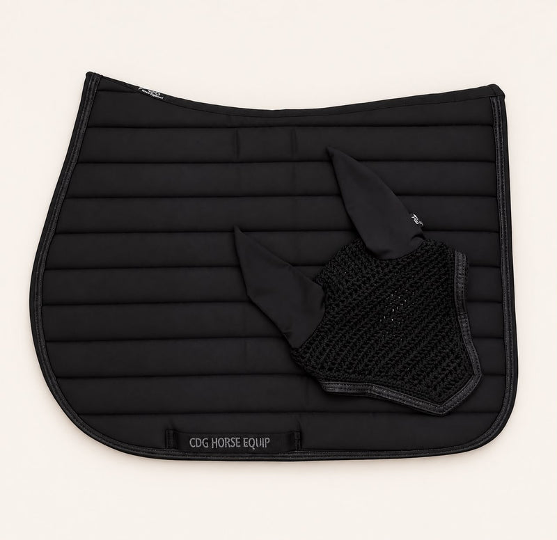 Laura Black Glitter Saddle Pad & Ear Bonnet