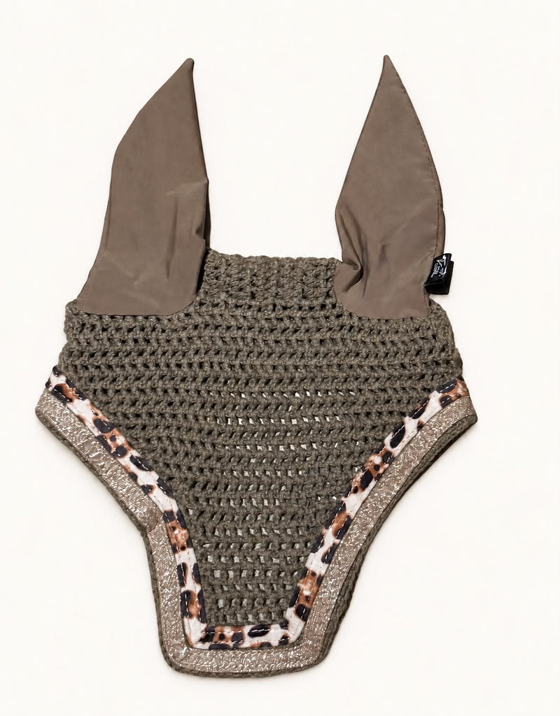 Laura Taupe Glitter Leopard Ear Bonnet