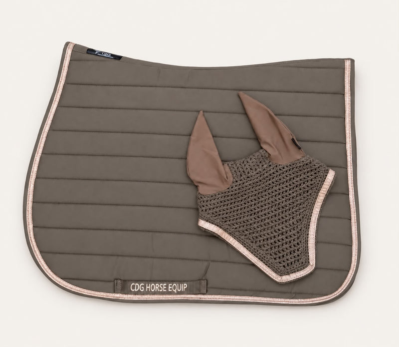 Laura Taupe Glitter Saddle Pad & Ear Bonnet