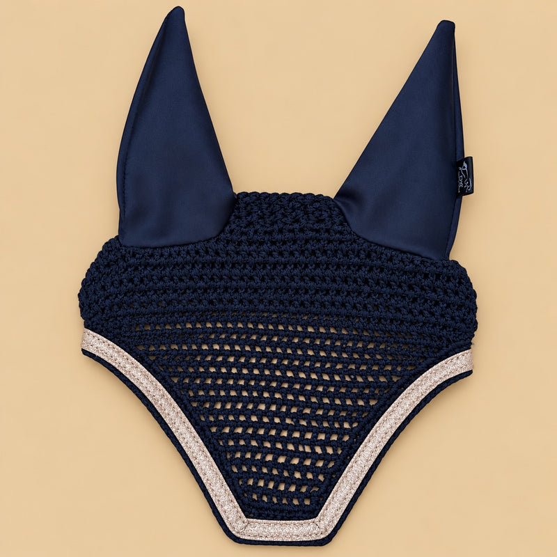Marine Blue Satin Ear Bonnet