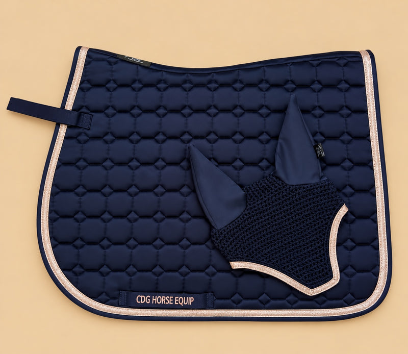 Marine Blue Satin Saddle Pad & Ear Bonnet