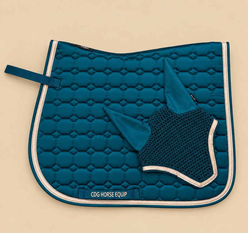 Royal Green Satin Saddle Pad & Ear Bonnet
