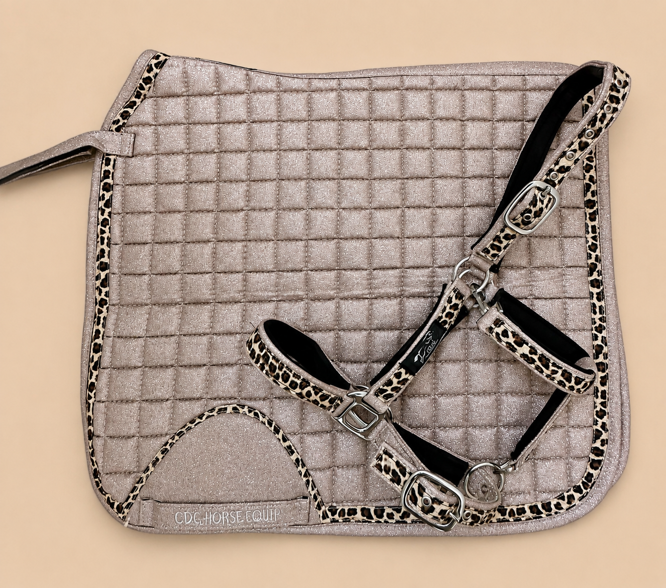 Sand Glitter Leopard Dressage Saddle Pad & Halter