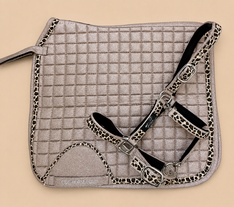 Sand Glitter Leopard Dressage Saddle Pad & Halter