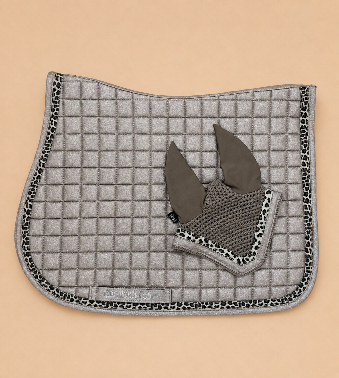 Sand Glitter Leopard Jumping Saddle Pad & Ear Bonnet
