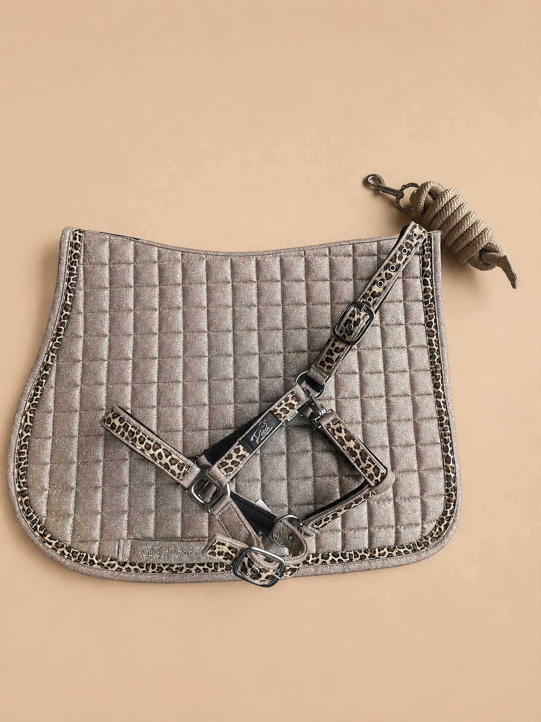 Sand Glitter Leopard Jumping Saddle Pad & Halter