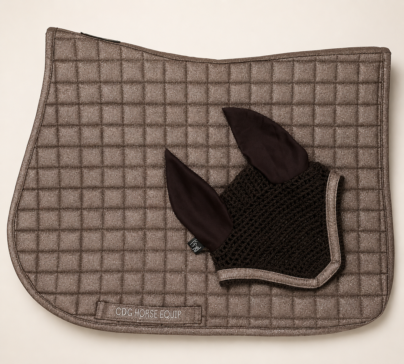 Taupe Glitter Saddle Pad & Ear Bonnet